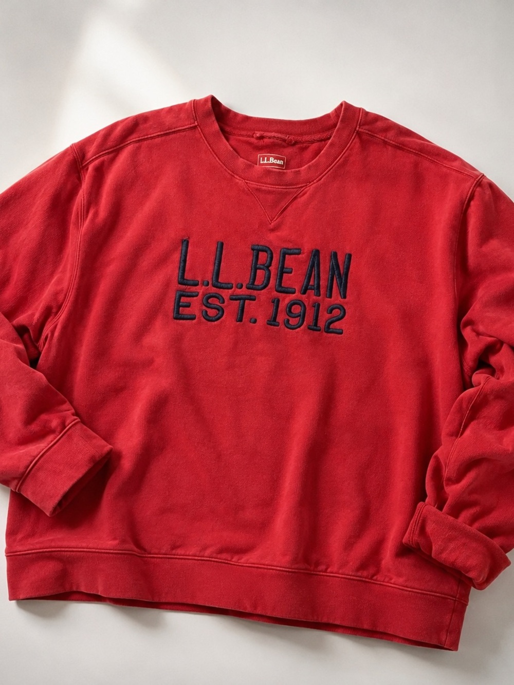 L.L. Bean Red Oversized Crewneck Sweatshirt Embroidered Navy Logo XXL Gorpcore